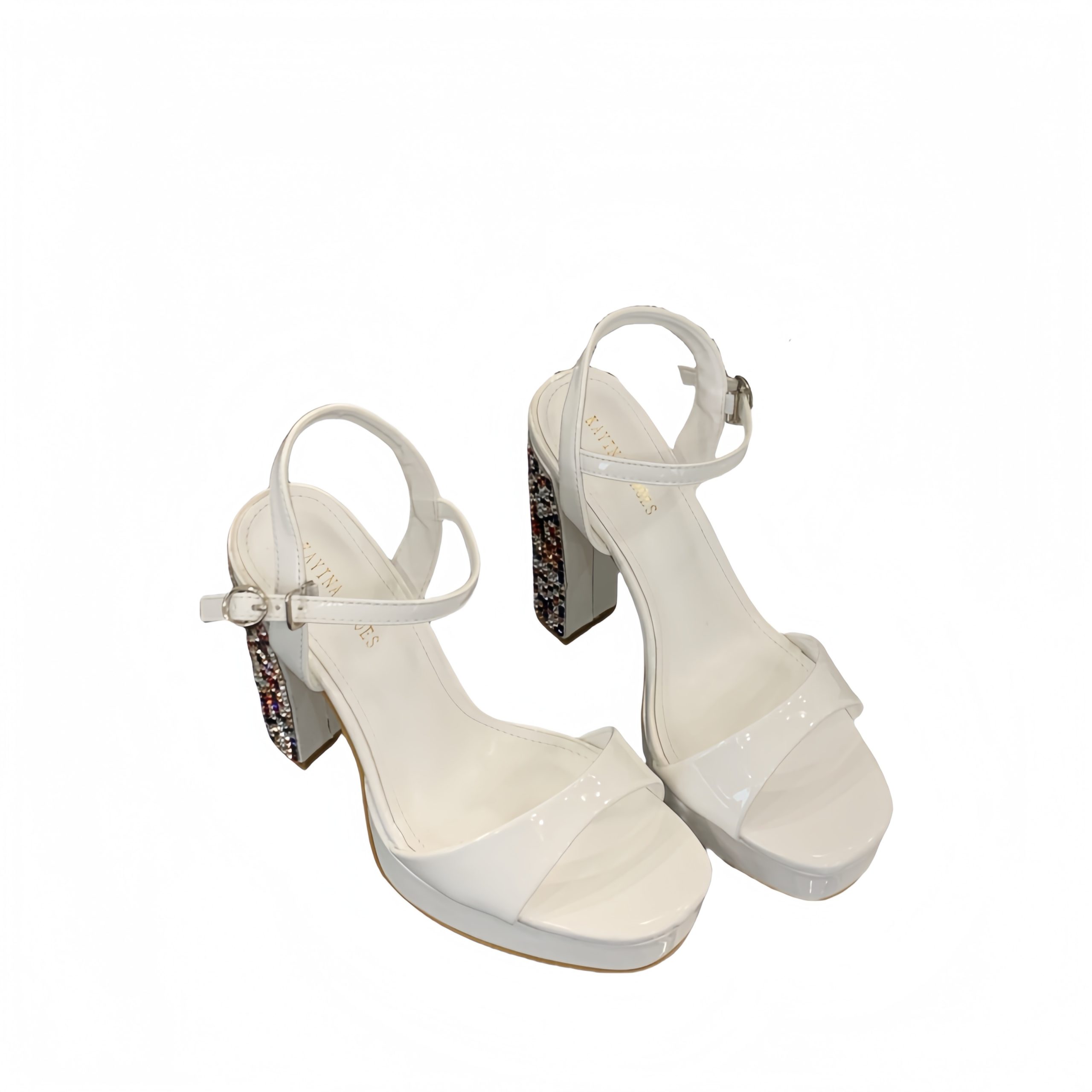 2025 Fashion Classic White Crystal Rhinestone Chunky Heel Platform Ankle Strap Sandals Summer New High Heels - Image 5