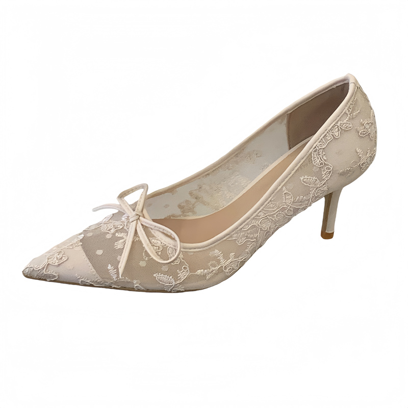 2026 Autumn New French Romantic Lace High Heel Shoes Women Embroidered Mesh Hollow Wedding Shoes - Image 5