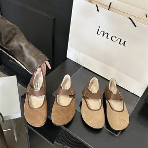 Genuine Leather Mary Jane Shoes Women 2024 Autumn Winter Forest Retro Round Toe Flat Casual Plush Ugly Cute Birkenstock Shoes