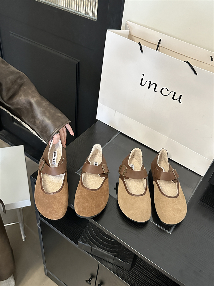 Genuine Leather Mary Jane Shoes Women 2024 Autumn Winter Forest Retro Round Toe Flat Casual Plush Ugly Cute Birkenstock Shoes
