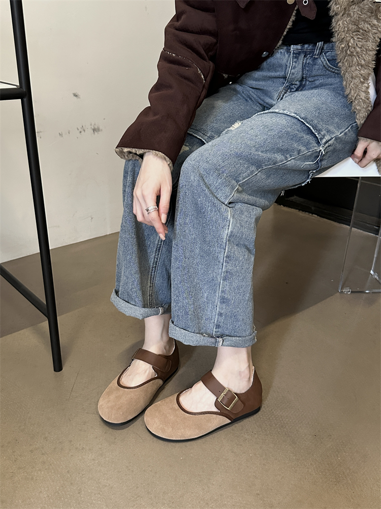 Genuine Leather Mary Jane Shoes Women 2024 Autumn Winter Forest Retro Round Toe Flat Casual Plush Ugly Cute Birkenstock Shoes - Image 2