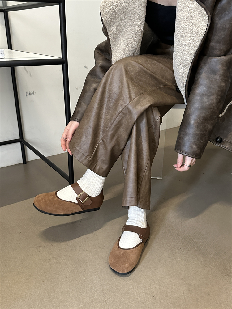 Genuine Leather Mary Jane Shoes Women 2024 Autumn Winter Forest Retro Round Toe Flat Casual Plush Ugly Cute Birkenstock Shoes - Image 3