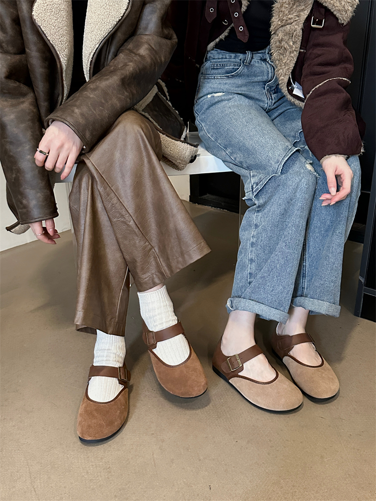 Genuine Leather Mary Jane Shoes Women 2024 Autumn Winter Forest Retro Round Toe Flat Casual Plush Ugly Cute Birkenstock Shoes - Image 4