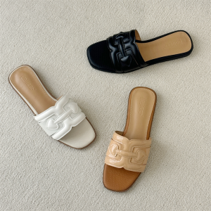 Heavy Duty Crocodile Texture Summer Beach Flat Slippers for Women Korean Style