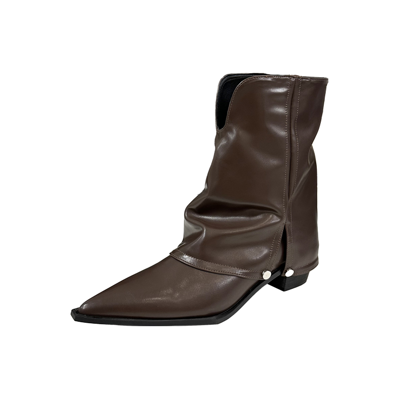 Korean Style Pointed Toe V-Cut Barrel Boots 2024 Autumn Winter Chunky Heel Mid Calf Short Boots Fashion Versatile Barrel Design Boots - Image 5