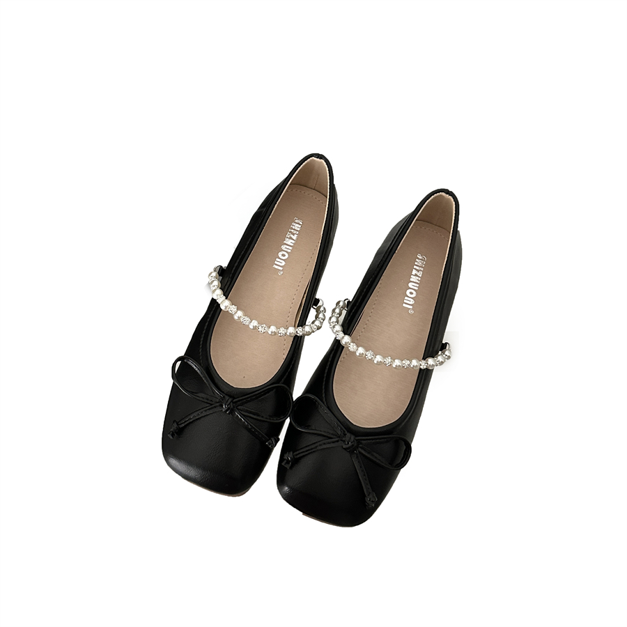 SIZHUONI Women's Ballet Mary Jane Flats 2024 Autumn Pearl Bow Square Toe Retro Grandma Shoes - Image 5