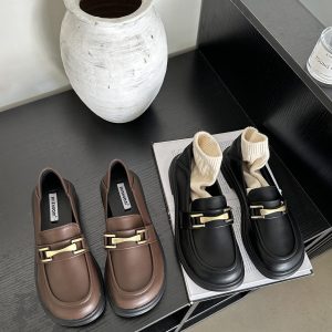 SIZHUONI Women's Chunky Heel Loafer Shoes 2024 New Thick Sole Casual Low Heel Slip-On Leather Shoes